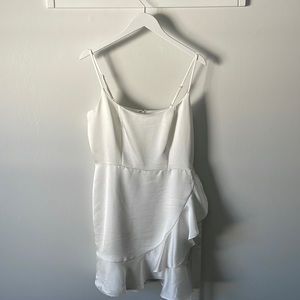 Lulus White Satin Faux-Wrap Mini Dress